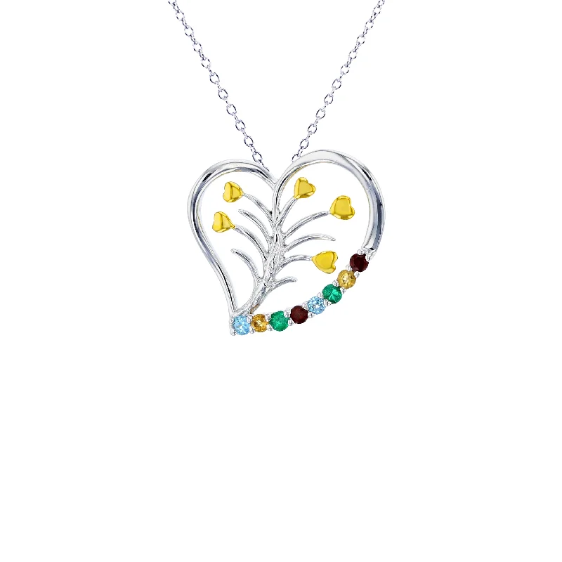 Elegant Crystal Pendant Necklace for Evening Wear-Multicolor Heart Necklace (Silver)