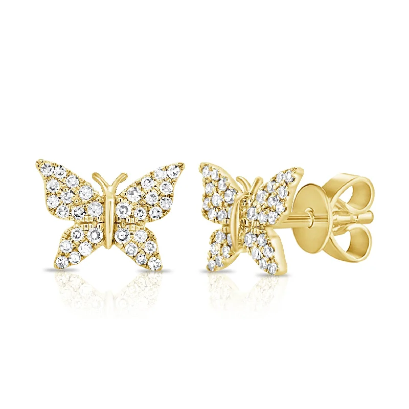 Classic Diamond Earrings-Butterfly Stud Earrings with Diamonds