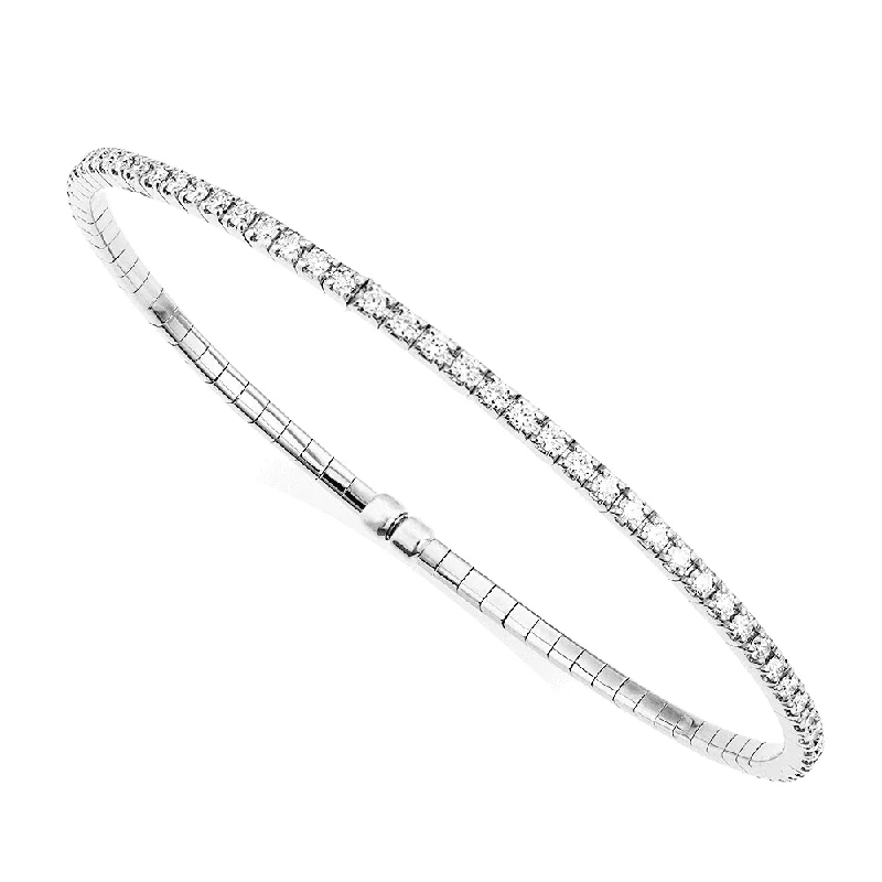 Custom Birthstone Bangles for Bridesmaids-18ct White Gold Claw Set Flexible Diamond Bangle