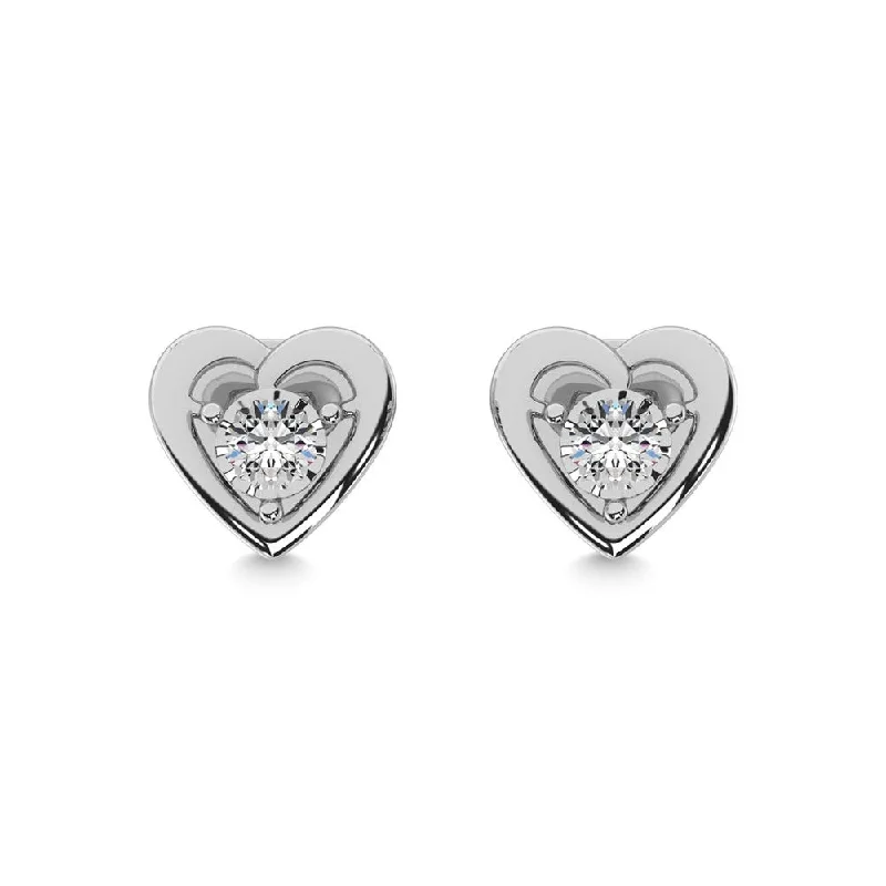 Vintage Crystal Earrings-Diamond 1/50 Ct.Tw. Heart Earrings in Sterling Silver