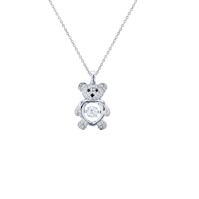 Long Pendant Necklace for Casual Style-Teddy Bear Necklace (Silver)