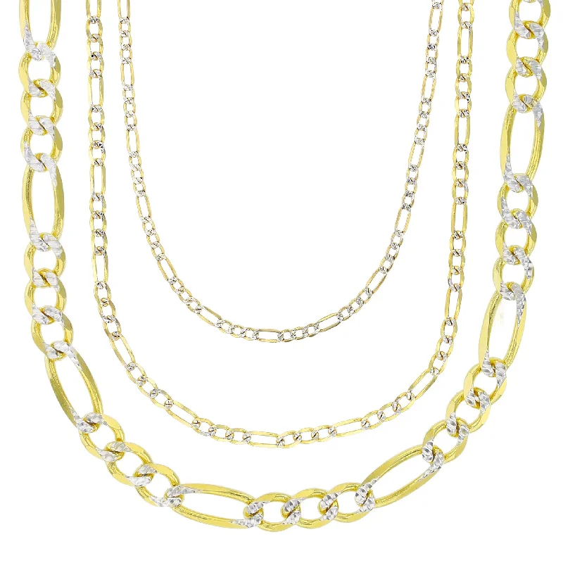 Sparkling Crystal Necklace for Evening Wear-Two-Tone Lightweight Figaro Chain (14K)