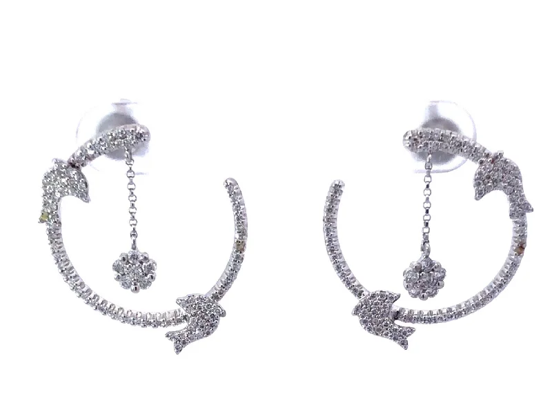 Artisanal Hoop Earrings-Diamond Dolphin Hoop Earrings in 18K White Gold