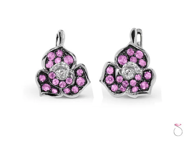 Crystal Diamond Earrings-Pink Sapphire and Diamond Flower Earrings