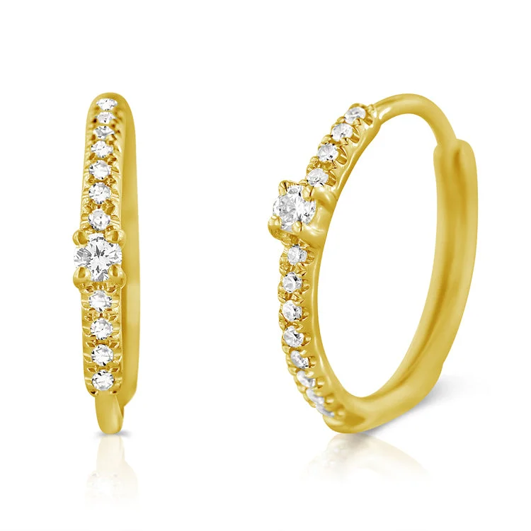 Chic Beaded Earrings-14K Gold Classic Huggies with Diamonds