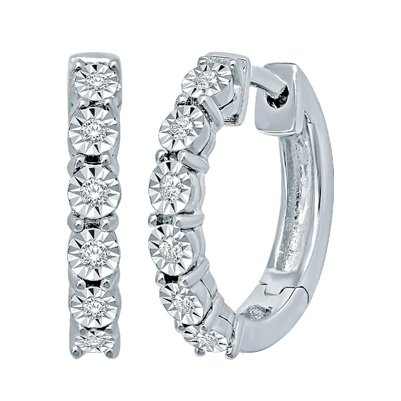 Silver Stud Earrings for Women-10K White Gold 1/5 Ct.Tw.Diamond Hoop Earrings