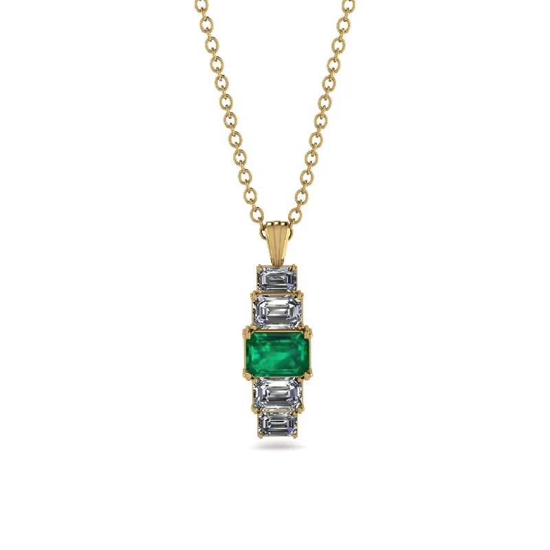 Trendy Silver Necklace for Summer Style-Emerald Cut Emerald Stairs Necklace - Briella No. 4