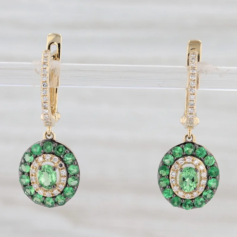 Large Circle Earrings-New 1.24ctw Green Garnet Diamond Halo Earrings 14k Yellow Gold Hinged Hoop