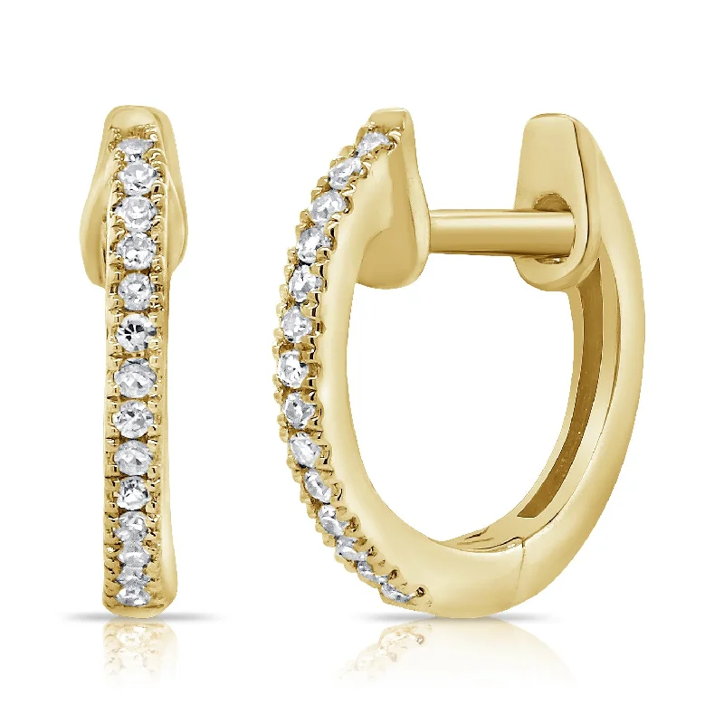 Simple Gold Drop Earrings-Classic Diamond Huggie Hoop Earrings in 14K Gold