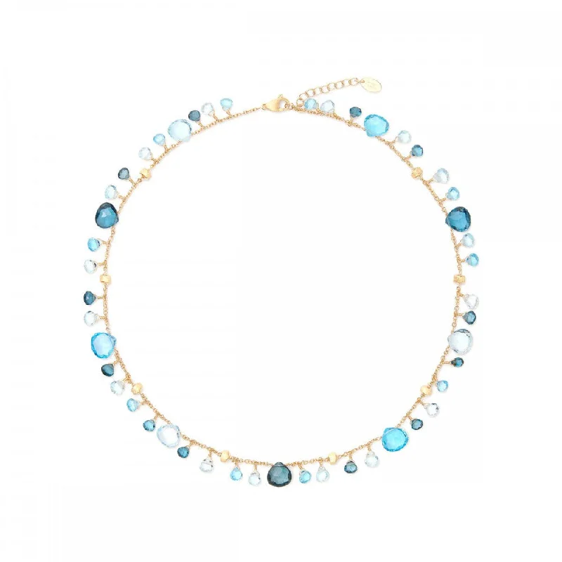 Sparkling Necklace with Multi-colored Gems-18K Yellow Gold Blue Topaz Paradise Collection Necklace