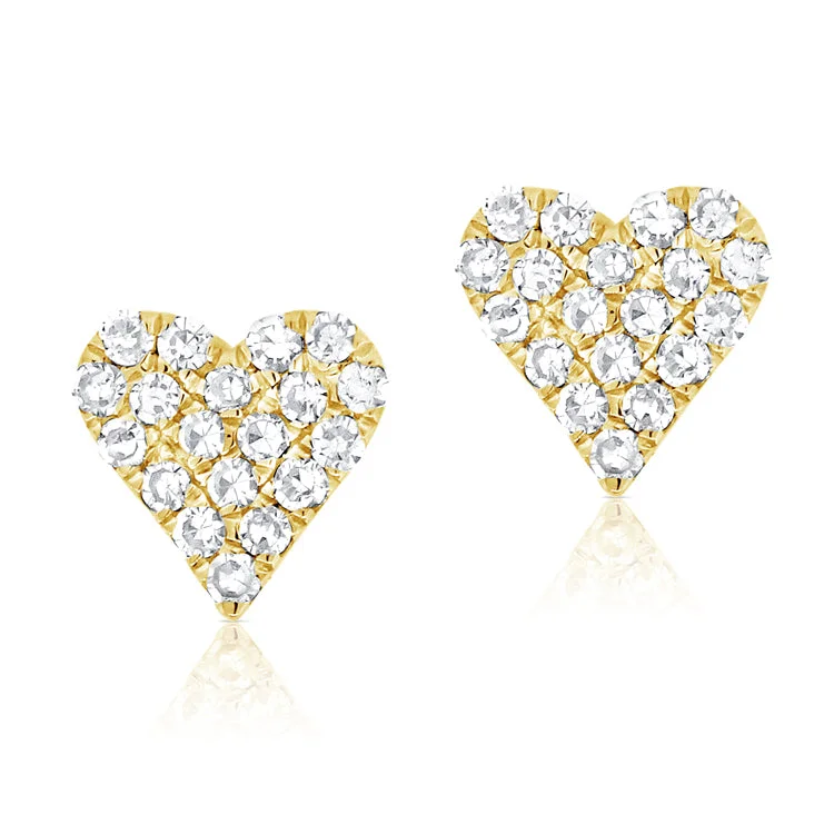 Handcrafted Earrings for Women-White Brilliant Diamond Pave Heart Stud Earrings