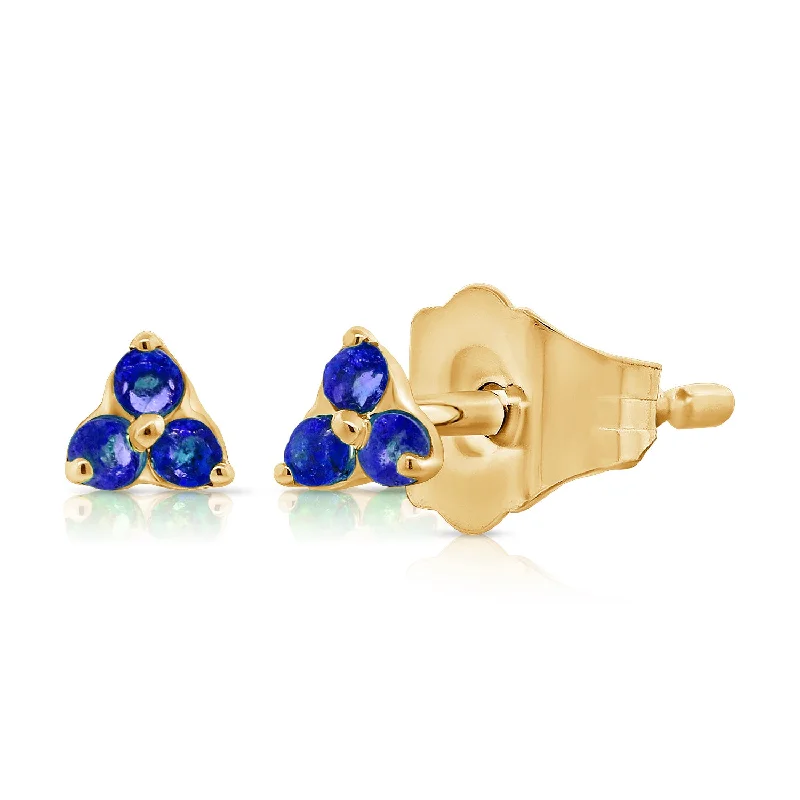 Silver Chain Drop Earrings-Clover Design Triple Set Sapphire Studs in 14Kt Gold