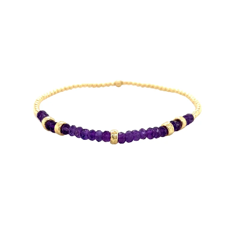 Simple Gold Bracelet with Diamond Accents-2mm Amethyst and Rondelle Pattern Bracelet in Yellow Gold by Karen Lazar