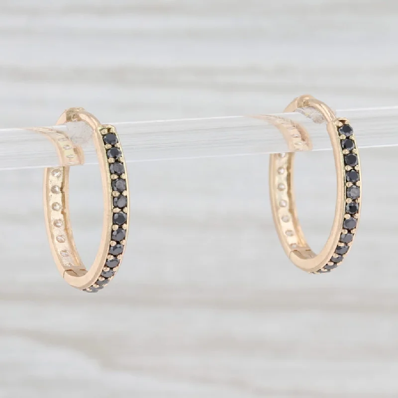 Handcrafted Gemstone Earrings-New Nina Nguyen Black White .50ctw Diamond Hoop Earrings 14k Gold Hinged Snap