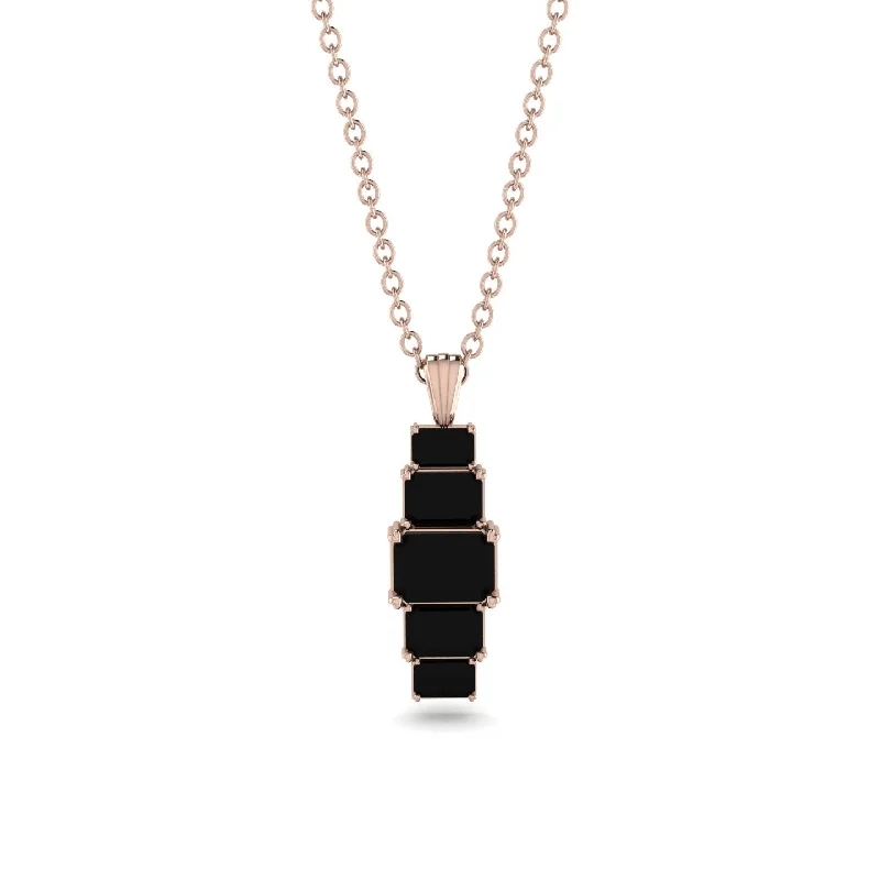 Sparkling Diamond Necklace for Night Events-Emerald Cut Black Diamond Stairs Necklace - Briella No. 38