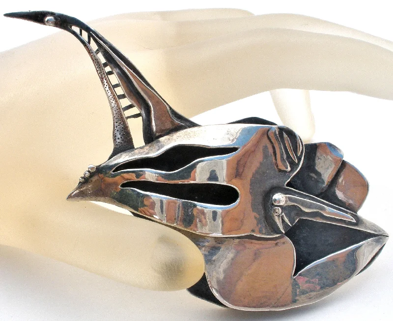 Brooch For Party Dresses-Vintage Abstract Swan Brooch Pin Sterling Silver