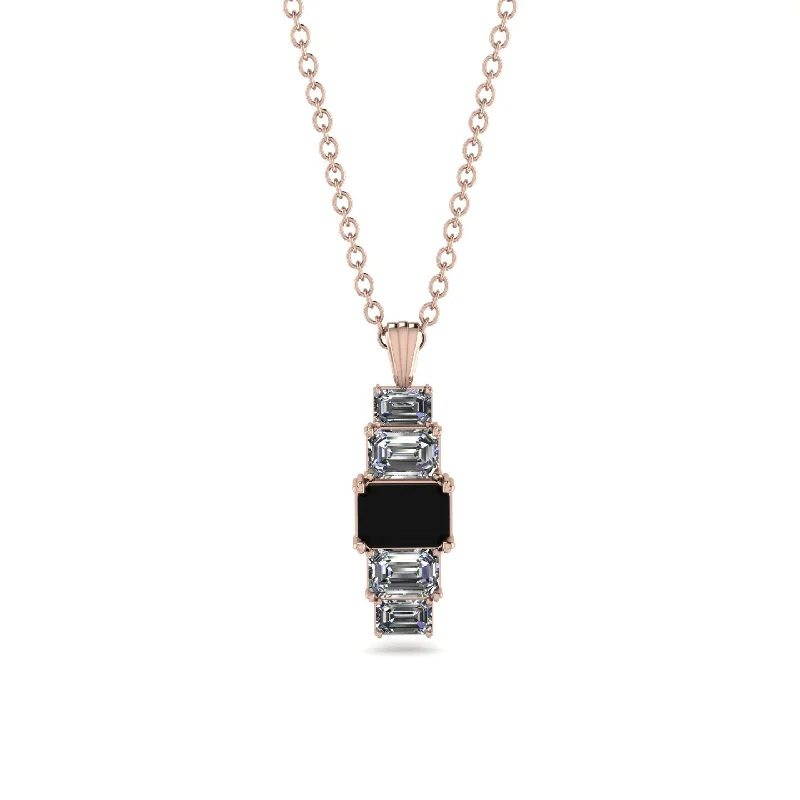 Unique Heart Pendant Necklace for Gifts-Emerald Cut Black Diamond Stairs Necklace - Briella No. 8