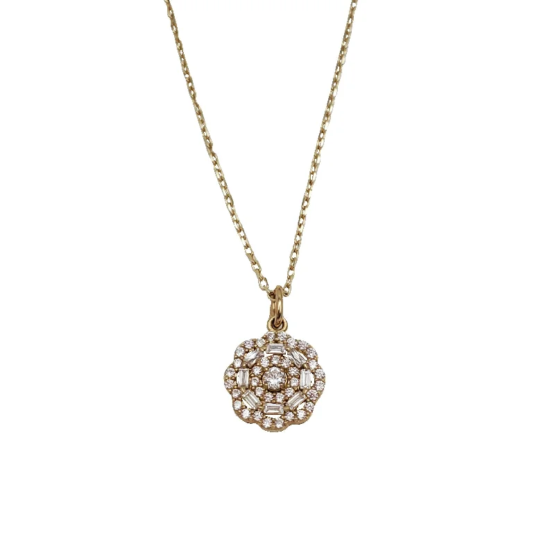 Simple Diamond Necklace for Bridesmaids-Baguette Flower Fancy Chain (14K)