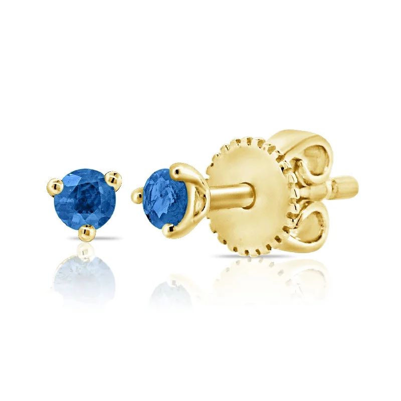 Crystal Diamond Earrings-Round Solitaire Sapphire Stud Earrings mounted in 14kt Gold