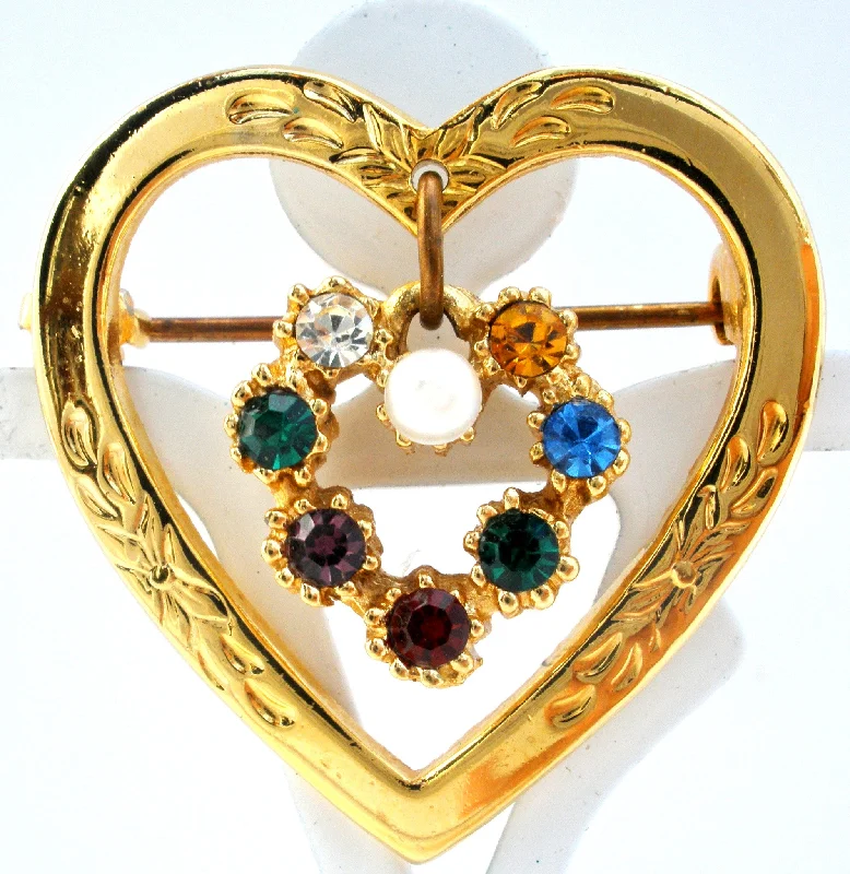 Brooch For Cardigans-Heart Shaped Brooch With Rhinestones