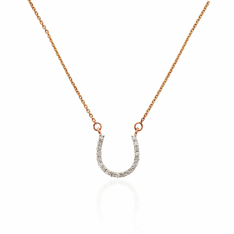 Bohemian Feather Necklace with Crystals-Diamond Horseshoe Pendant Necklace (14K)