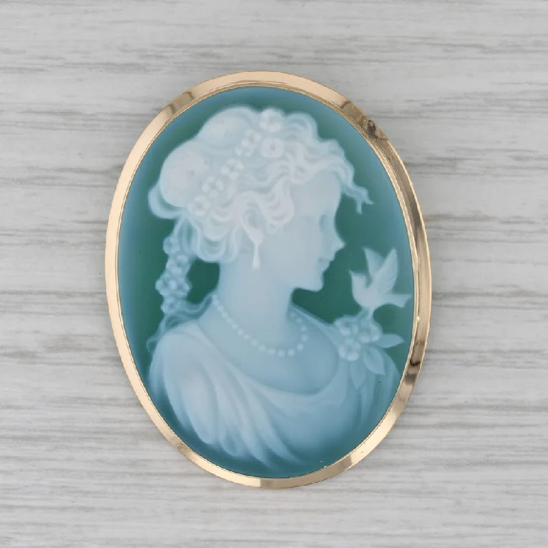 Fashion Brooch For Women-Vintage Carved Glass Cameo Brooch Pendant Figural Bust Pin with Box Italy