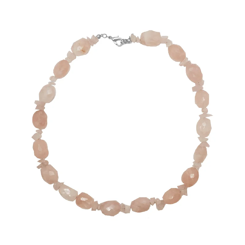 Trendy Geometric Necklace for Casual Style-Rose Quartz Shards & Pebbles Fancy Necklace