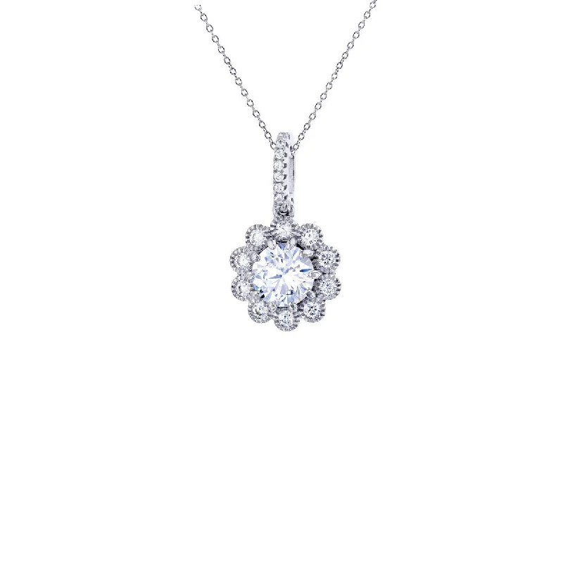 Fashionable Crystal Drop Necklace-Iced-Out Flower Necklace (Silver)