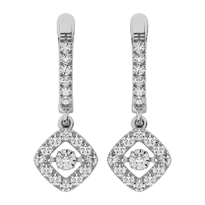 Elegant Drop Earrings-Diamond Shimmering Hoop Earrings in 14K White Gold