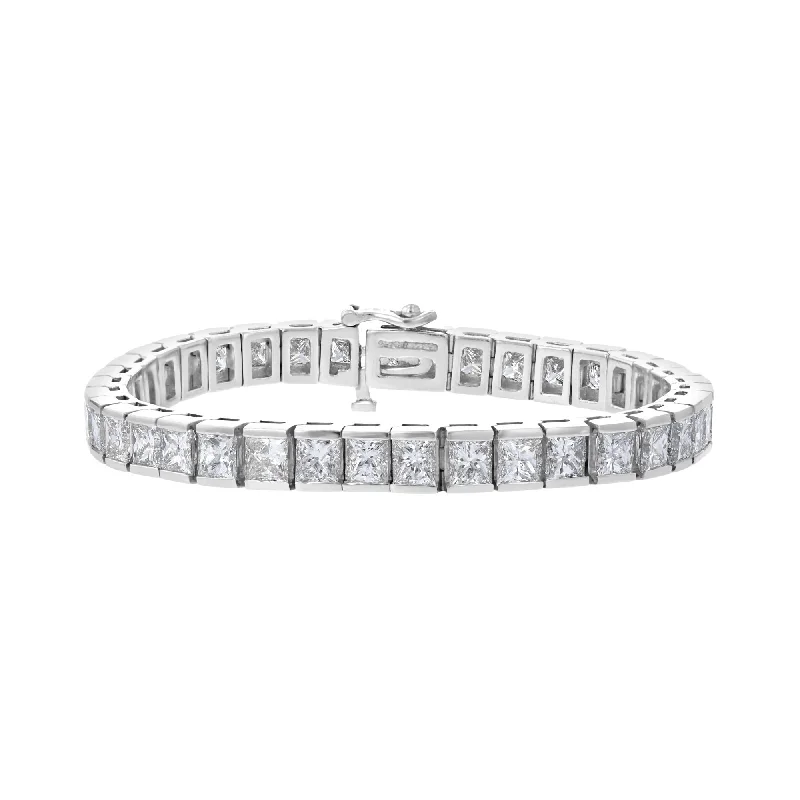 Customizable Crystal Bracelet for Weddings-18KT WHITE GOLD 20.12 CTW PRINCESS CUT BAR-SET TENNIS BRACELET