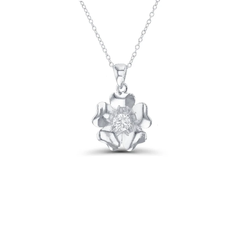 Custom Heart Necklace for Anniversary Gifts-Flower Necklace (Silver)