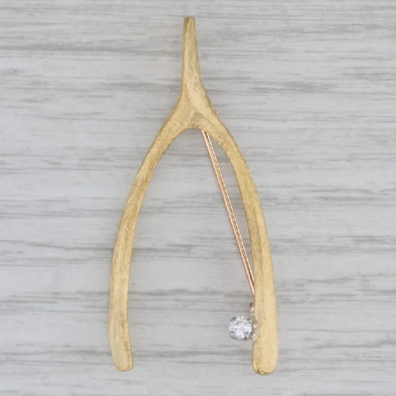 Unique Handmade Brooch-Diamond Wishbone Brooch 18k Yellow Gold Diamond Pin Good Luck