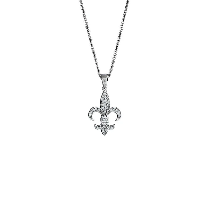 Custom Pearl Necklace with Initial Charm-Fleur De Lis Necklace (Silver)