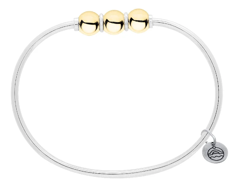 Simple Rose Gold Bracelet with Minimalist Design-Authentic Cape Cod Triple Ball Bracelet made by Lestage - Sterling Silver w/ 14k Yellow Gold