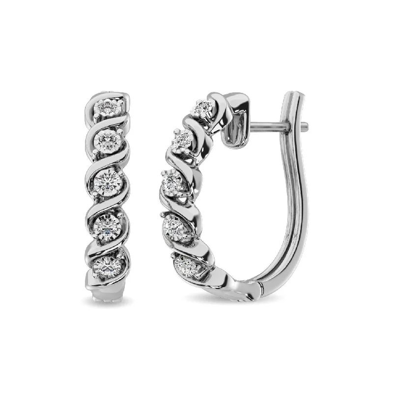 Lightweight Silver Earrings-Diamond Hoop Earrings 1/10 ct tw in Sterling Silver