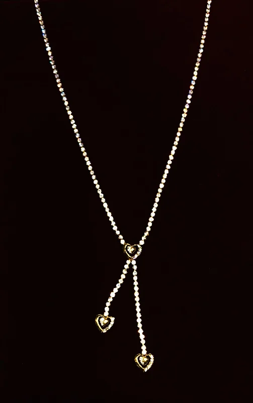 Classic Pendant Necklace for Bridesmaids-Tri-Heart Tennis Necklace (14K).