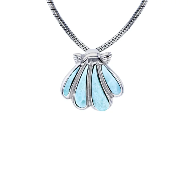 Customizable Heart Necklace for Valentine’s Day-Larimar Shell Necklace (Silver)