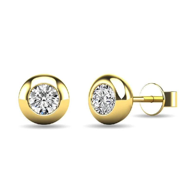 Fashion Gold Earrings-Diamond 1/10 ct tw Bezel Set Earrings in 10K Yellow Gold