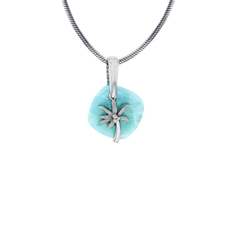 Handcrafted Silver Necklace for Daily Wear-Palm Trees Larimar Necklace (Silver)