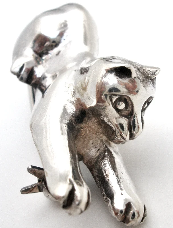 Personalized Brooch Pin-Sterling Silver Kitty Cat Brooch Pin Vintage