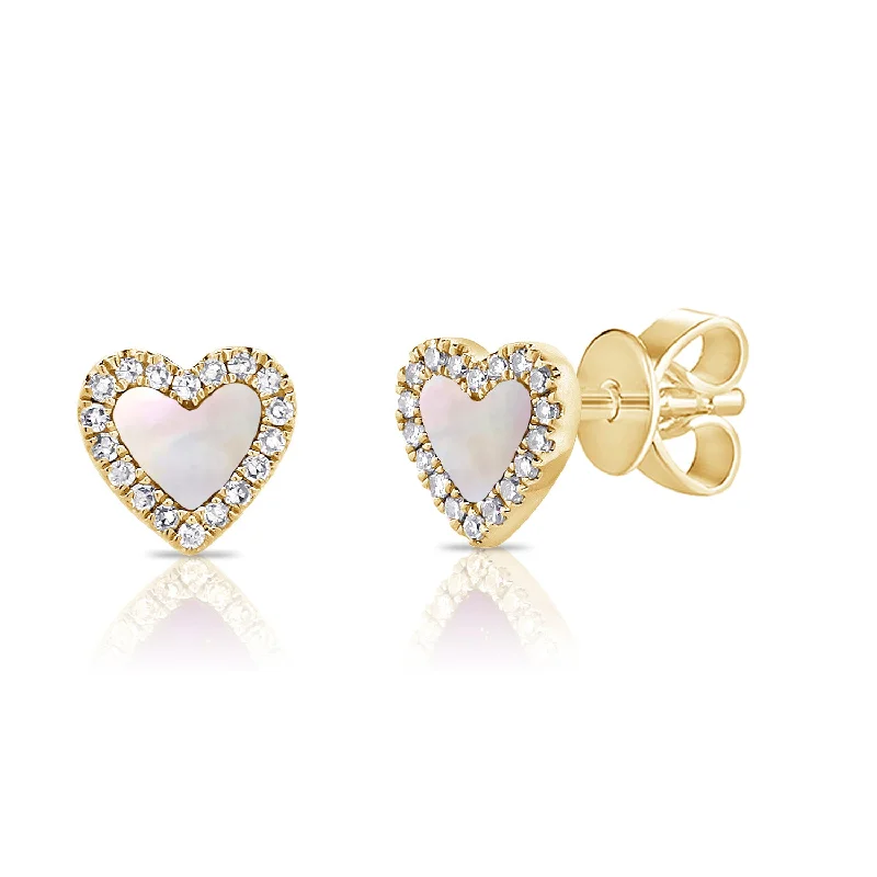 Matching Earrings and Necklace-Heart-Shaped Mother of Pearl Stud Earrings in 14K Gold