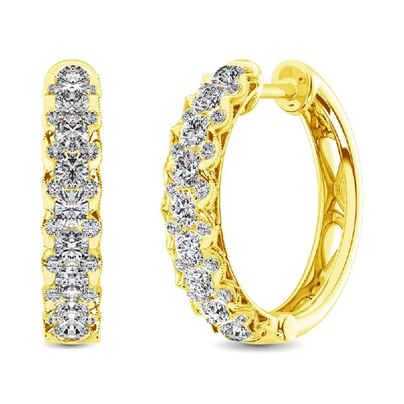 Crystal Diamond Earrings-10K Yellow Gold Diamond 1 Ct.Tw. Hoop Earrings