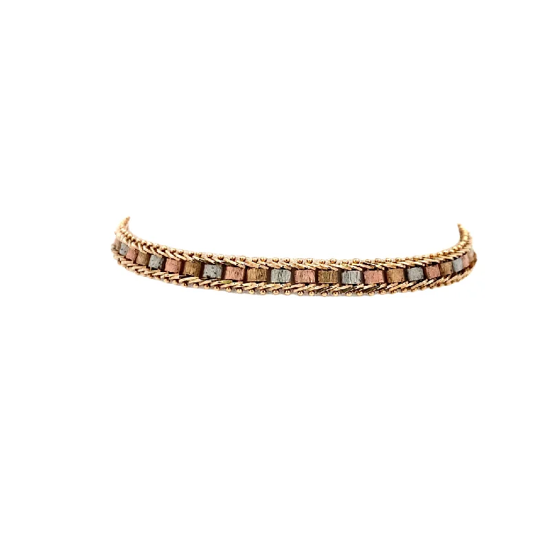 Luxury Rose Gold Bracelet with Textured Chains-Estate Fancy Link Bracelet in Three-Tone Gold