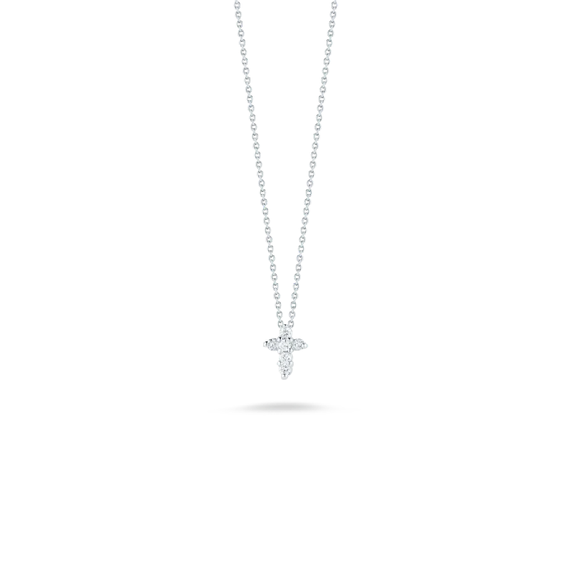 Gold and Diamond Necklace for Special Events-18kt White Gold Tiny Treasures Baby Diamond Cross Pendant