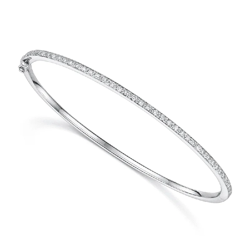 Customizable Silver Bangle Set for Bridesmaids-18ct White Gold Round Brilliant Cut Diamond Pave Set Bangle