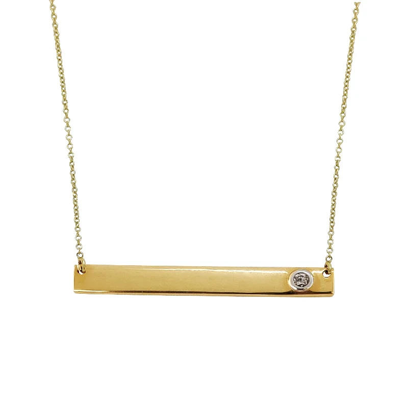 Personalized Initial Pendant Necklace for Teens-Diamond Bar Tag Necklace (14K)