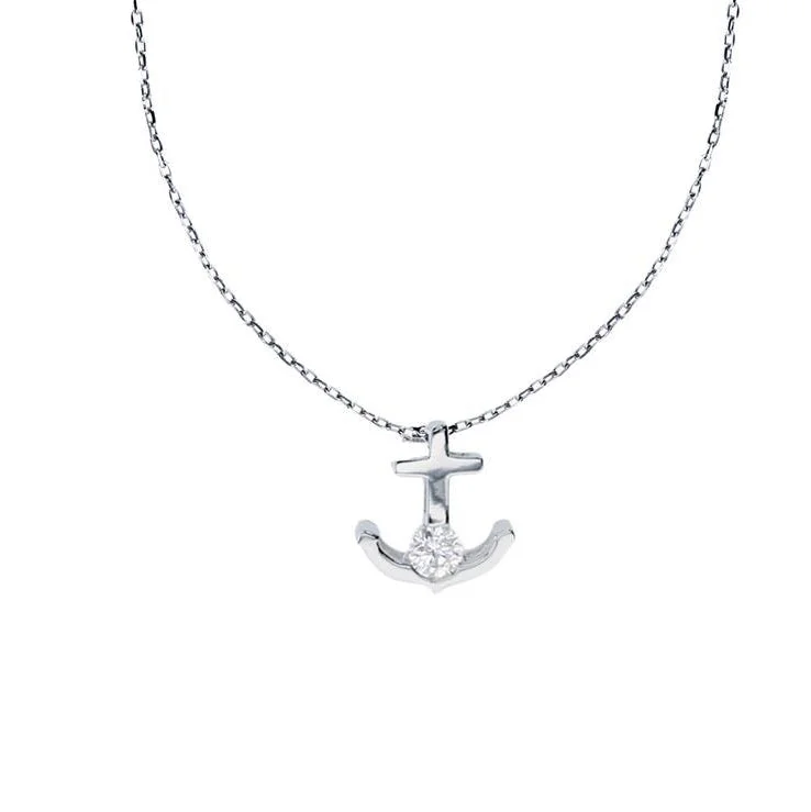 Boho Chic Necklace with Feathers and Gems-Anchor Necklace (Silver)