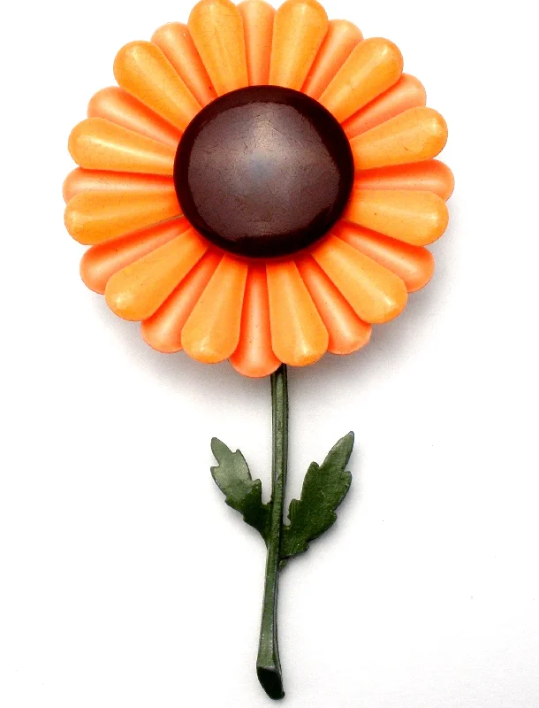 Brooch For Evening Outfits-Vintage Orange Enamel Flower Brooch Pin