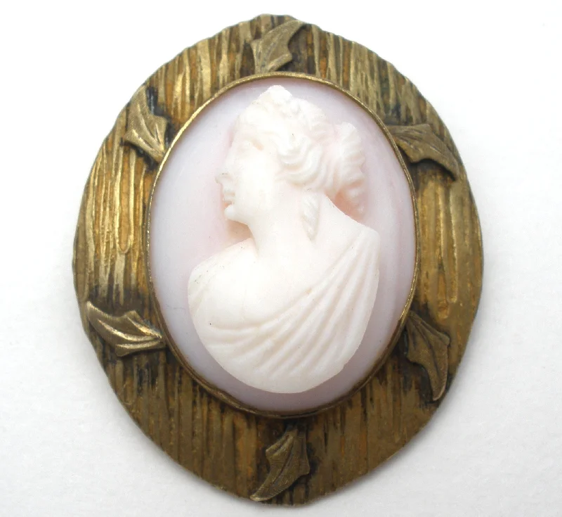 Chic Brooch-High Relief Angel Skin Left Facing Cameo Brooch Victorian