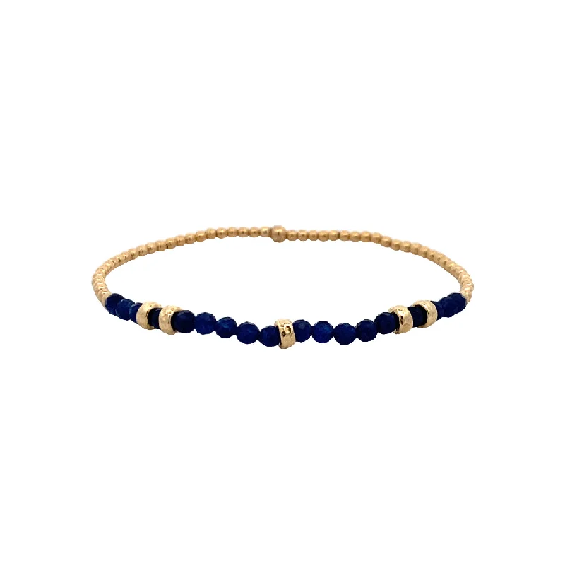 Simple Rose Gold Bracelet with Matching Charms-2mm Blue Sapphire and Rondelle Stretch Bracelet in Yellow Gold by Karen Lazar